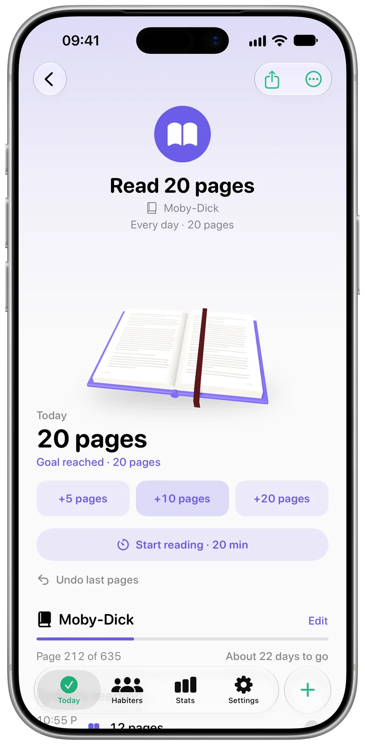 A habit's page in Habiter with its streak and calendar