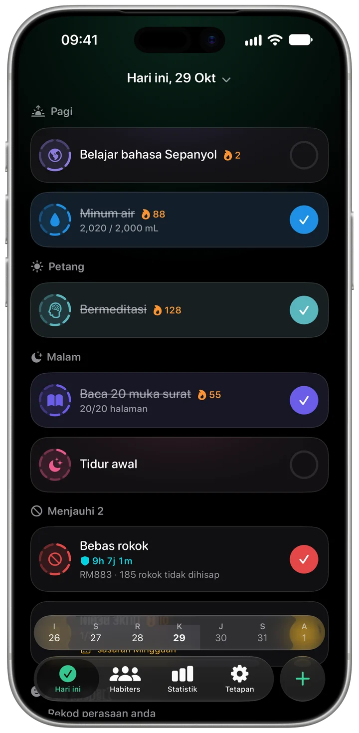 Skrin Hari Ini Habiter dalam mod gelap