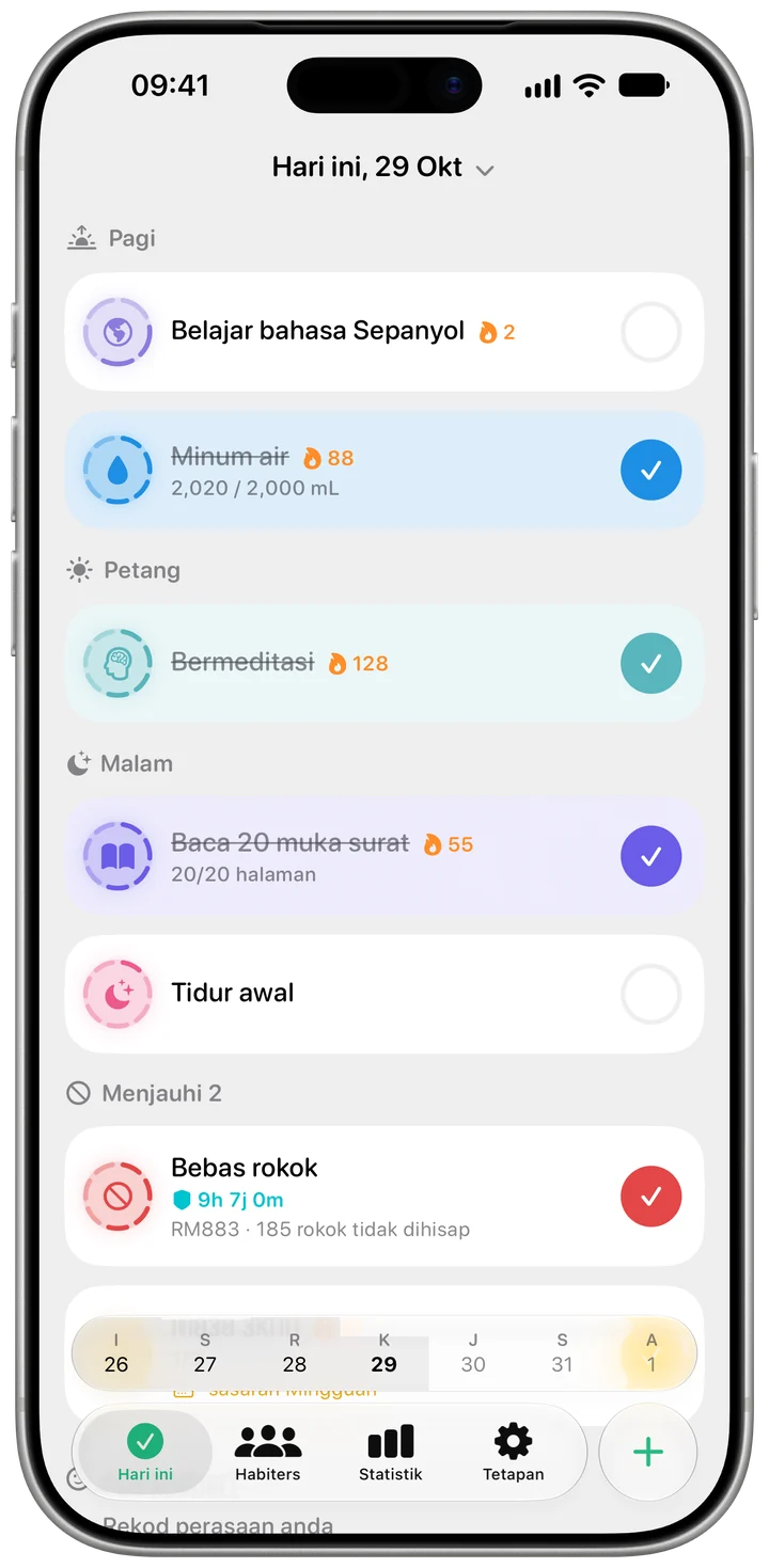 Skrin Hari Ini Habiter dengan tabiat untuk hari itu