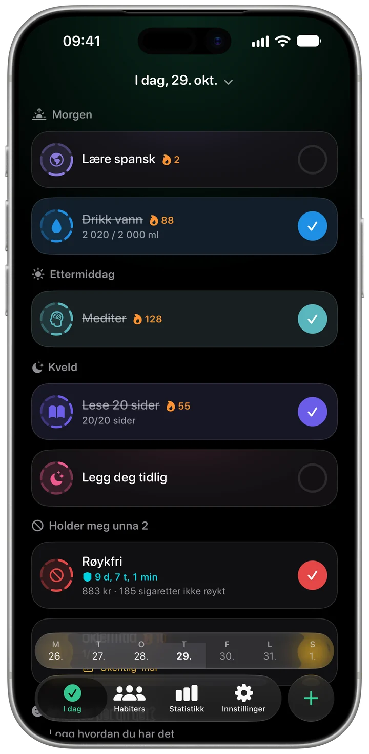 I dag-skjermen i Habiter i mørk modus