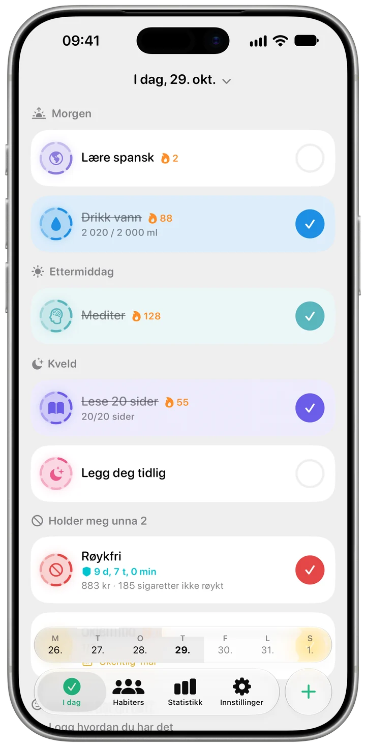 I dag-skjermen i Habiter med dagens vaner